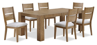 Lotus 7pc Dining Set with Table & 6 Slat-Back Chairs, Wood, 82"W - Natural | Ensemble de salle à manger Lotus 7 pièces en bois avec table de 82 po (L) et 6 chaises à dossier à lattes - naturel