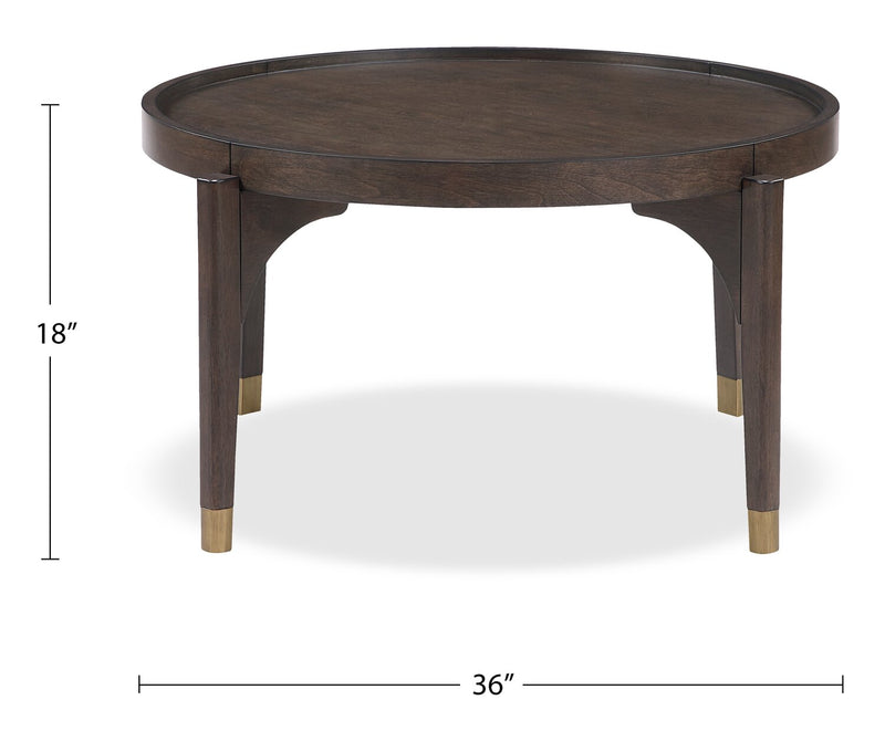 Table à café ronde moderne Neeva de 36 po - bouleau brun foncé