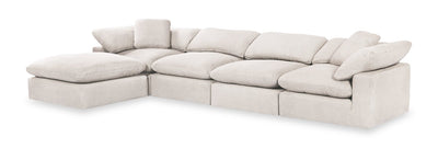 Eclipse Modular 5-Piece Linen-Look Fabric Sectional with Ottoman and Reversible Feather Down Cushions - Linen White | Sofa sectionnel modulaire Eclipse 5 pièces en tissu d’apparence lin avec pouf et coussins réversibles en duvet et plumes - blanc lin