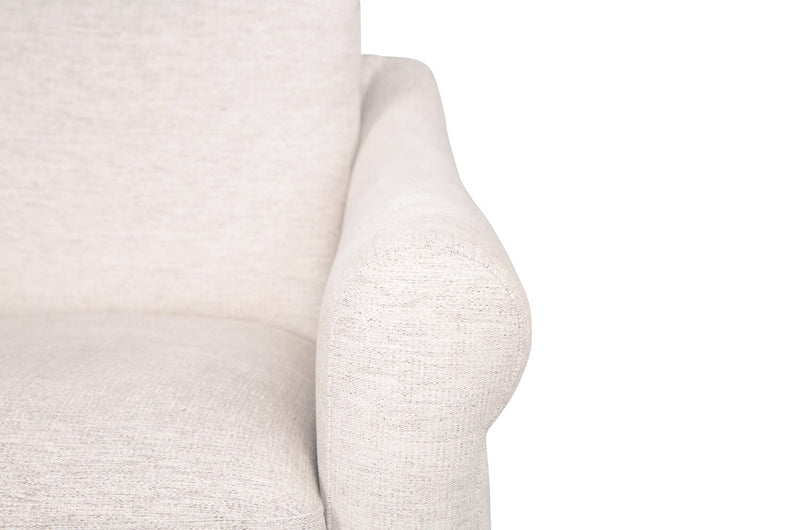 Causeuse Mallie de 60 po en tissu de chenille avec accoudoirs enroulés et pattes en bois - blanc coquillage