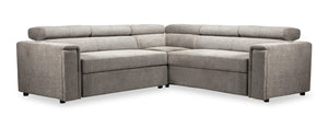 Sofa sectionnel Savvy 3 pièces en tissu d’apparence lin avec appuie-têtes réglables, porte-gobelets et port USB - gris