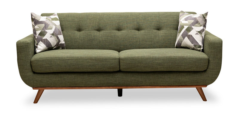 Sofa Freeman de Kort & Co. de 80 po de format condo en tissu d’apparence lin avec base et pattes en bois - vert avocat