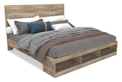 Oakley Platform Bed with Headboard & Storage Frame, Made in Canada, Natural - King Size | Lit plateforme Oakley fabriqué au Canada avec tête de lit et cadre de rangement, naturel - format très grand lit
