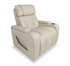Fauteuil de massage à inclinaison électrique Zen de 40 po en tissu d’apparence cuir avec appuie-tête électrique et siège chauffant - abricot