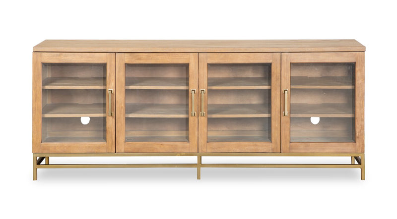 Meuble pour téléviseur moderne Cresset de 70 po en bois massif avec rangement et système de gestion des câbles pour téléviseurs jusqu’à 75 po - blé belge