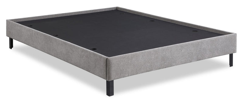 Lit plateforme Amos rembourré en tissu gris avec tête de lit capitonnée - format lit double