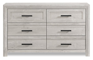 Commode de chambre à coucher Lark de 58 po (L) x 35 po (H) à 6 tiroirs - blanc rustique