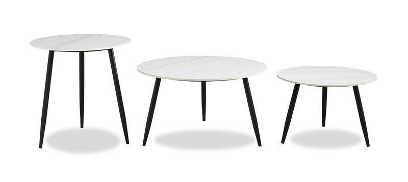 Ensemble 3 tables modernes Delancey de 31,5 po (table à café et 2 tables de bout) - blanc