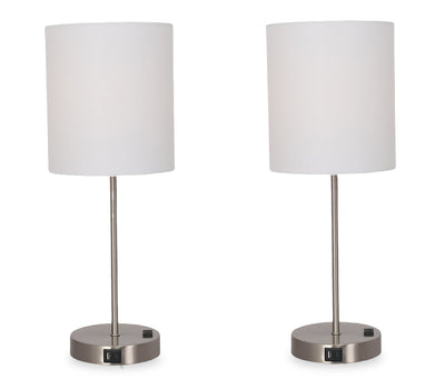 Chloe 21" Brushed Steel Metal 2-Piece Set, with Two Table Lamps | Ensemble 2 lampes de table Chloe de 21 po en métal acier brossé | CHLOE2PK