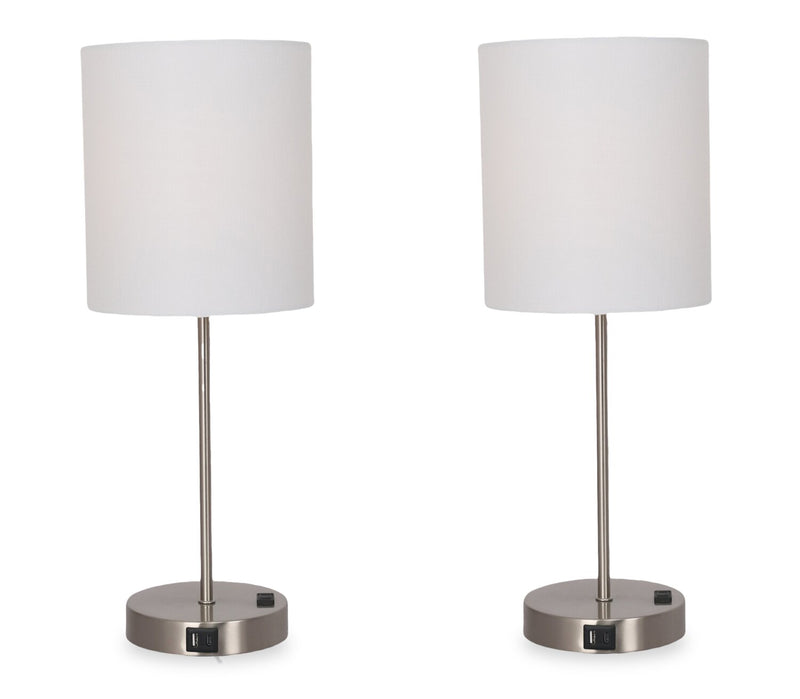 Ensemble 2 lampes de table Chloe de 21 po en métal acier brossé