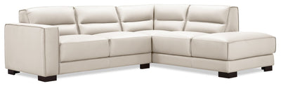 Citadel 2-Piece Right-Facing Top-Grain Genuine Leather Sectional with Wood Legs - Frost White | Sofa sectionnel de droite Citadel 2 pièces en cuir véritable de qualité supérieure avec pattes en bois - blanc givré