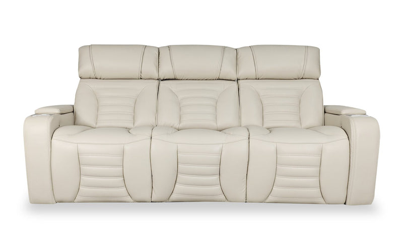 Sofa de massage à inclinaison électrique Zen de 86 po en tissu d’apparence cuir avec appuie-têtes électriques et console rabattable - abricot