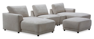 Voyage Modular 6-Piece Left-Facing Fabric Sectional with Console and Ottoman – Taupe | Sofa sectionnel modulaire de gauche Voyage 6 pièces en tissu avec console et pouf - taupe