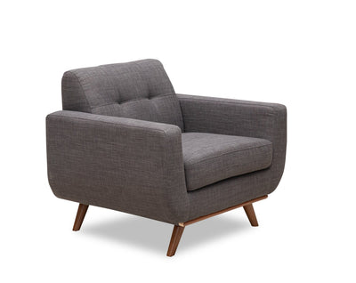 Kort & Co. Freeman 37" Linen-Look Fabric Chair with Wood Legs and Tufted Back Cushion - Charcoal Grey | Fauteuil Freeman Kort & Co. de 37 po en tissu d’apparence lin avec pattes en bois et coussin de dossier capitonné - gris anthracite