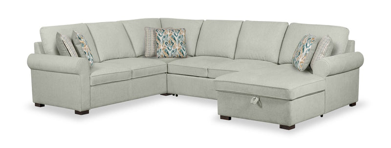 Sofa-lit sectionnel de droite Haven de Scott Living 4 pièces en tissu de chenille avec fauteuil long de rangement - bleu écume de mer