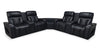 Sofa sectionnel à inclinaison électrique Zen 3 pièces en tissu d’apparence cuir avec massage et 2 consoles à compartiment réfrigéré - noir