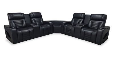 Zen 3-Piece Leather-Look Fabric Power Reclining Sectional with Massage and Two Refrigerator Consoles - Black | Sofa sectionnel à inclinaison électrique Zen 3 pièces en tissu d’apparence cuir avec massage et 2 consoles à compartiment réfrigéré - noir