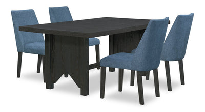 Emery 5pc Dining Set with Table & 4 Chairs, Wood, 72-96"W Extension - Black & Blue | Ensemble de salle à manger Emery 5 pièces en bois avec table, rallonge, 72 po à 96 po (L) et 4 chaises - noir et bleu