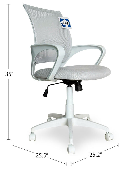 Chaise de bureau ergonomique réglable Raven de Sealy de 25,2 po avec rembourrage en mailles - blanche