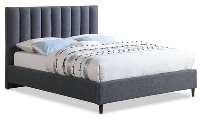 Kort & Co. Rain Upholstered Platform Bed in Charcoal Fabric, Tufted - Full Size | Lit plateforme rembourré Rain de Kort & Co. en tissu anthracite capitonné - format lit double