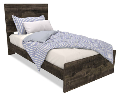 Riley Panel Bed with Headboard & Frame for Kids, Made in Canada, Grey - Twin Size | Lit à panneaux Riley avec tête de lit et cadre de lit pour enfants, fabriqué au Canada, gris - format lit simple