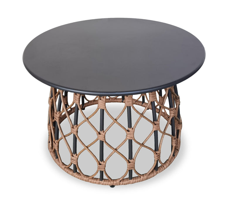 Kort & Co. Ensemble Panama 5 pièces pour la terrasse à l’extérieur avec causeuse, 2 fauteuils et grande et petite tables - osier en résine tressé à la main, résistant aux rayons UV et aux intempéries - naturel et vert