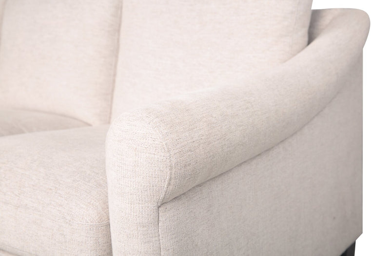 Causeuse Mallie de 60 po en tissu de chenille avec accoudoirs enroulés et pattes en bois - blanc coquillage