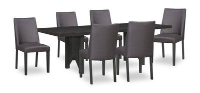 Emery 7pc Dining Set with Table & 6 Chairs, Wood, 72-96"W Extension - Black & Brown | Ensemble de salle à manger Emery 7 pièces en bois avec table, rallonge, 72 po à 96 po (L) et 6 chaises - noir et brun