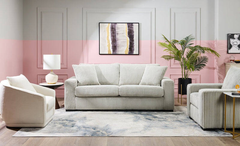 Sofa Willow de 87 po en tissu gris clair avec accoudoirs rectilignes et coussins de siège et de dossier réversibles