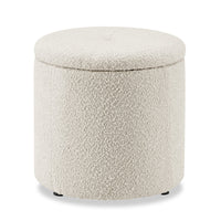 Pouf de rangement rond Ontario de 14,75 po en tissu - blanc
