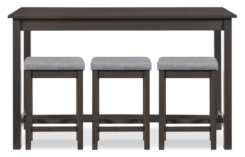 Table de salon moderne Noah de 60 po avec 3 tabourets de hauteur comptoir et ports USB - grise