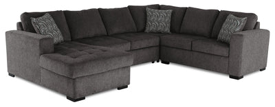 Made in Canada Legend 4-Piece Left-Facing Chenille Fabric Sleeper Sectional with Storage Chaise - Pewter Brown | Sofa-lit sectionnel de gauche Legend 4 pièces fabriqué au Canada en tissu de chenille avec fauteuil long de rangement - brun étain