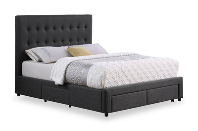Beck Upholstered Storage Bed in Dark Grey Fabric, Button Tufted - King Size | Lit rembourré Beck en tissu gris foncé avec rangement et capitonnage à boutons - format très grand lit