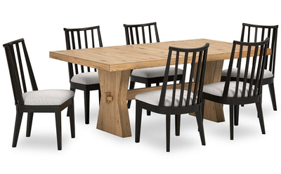 Shaw 7pc Dining Set with Table & 6 Chairs, Trestle Base, 78"W - Natural | Ensemble de salle à manger Shaw 7 pièces avec table de 78 po (L), base à tréteaux et 6 chaises - naturel