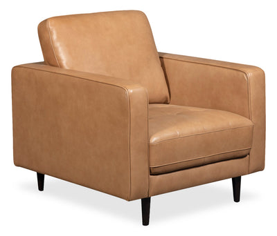 Edge 35" Genuine Leather Chair with Wood Legs and Removable Back Cushion - Brown | Fauteuil Edge de 35 po en cuir véritable avec pattes en bois et coussin de dossier amovible - brun