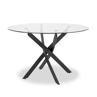 Table de salle à manger ronde Zoe de 47 po (L) avec dessus en verre et base géométrique en métal - noire