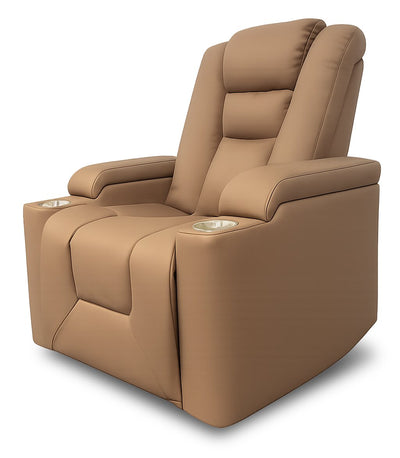 Rylen 35.4" Faux Leather Power Reclining Chair with Power Headrest and Storage Armrests – Brown | Fauteuil à inclinaison électrique Rylen de 35.4 po en similicuir avec appuie-tête électrique et accoudoirs de rangement - brun