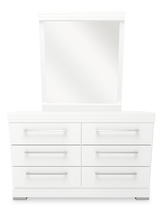 Ensemble de chambre à coucher Riley 6 pièces avec lit à panneaux, commode, miroir et table de nuit, fabriqué au Canada, blanc - format lit simple