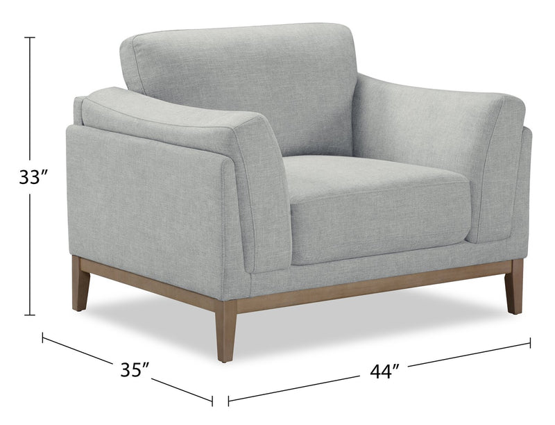 Fauteuil Valley de 44 po en tissu avec base et pattes en hévéa - gris