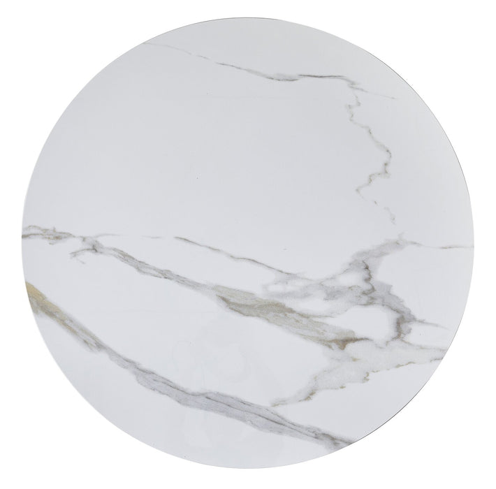 Table à café ronde moderne Circa de 31,5 po avec dessus en pierre frittée blanche, rangement et roulettes - taupe-gris