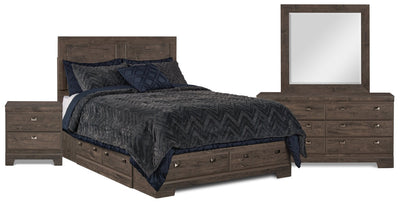 Yorkdale 6pc Bedroom Set with 6-Drawer Storage Bed, Dresser, Mirror & Nightstand, Grey - Queen Size | Ensemble de chambre à coucher Yorkdale 6 pièces avec lit de rangement à 6 tiroirs, commode, miroir e…
