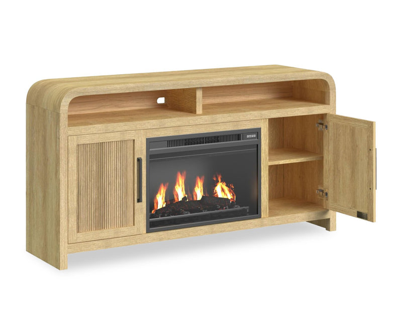 Meuble pour téléviseur Scott Living Lenore de 60 po avec foyer électrique et rangement - naturel