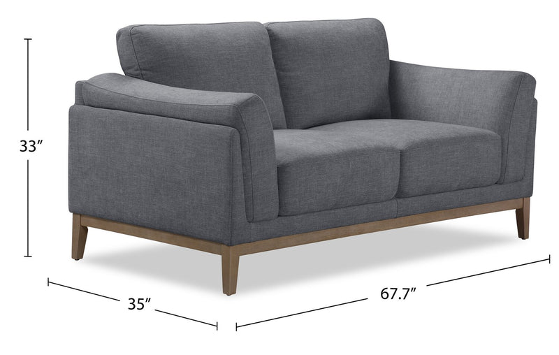 Causeuse Valley de 67,7 po en tissu avec base et pattes en hévéa - étain
