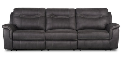 Floy 116.5" Faux Suede Power Reclining Sofa with Power Headrests and USB Ports - Grey | Sofa à inclinaison électrique Floy de 116,5 po en suédine avec appuie-têtes électriques et ports USB - gris