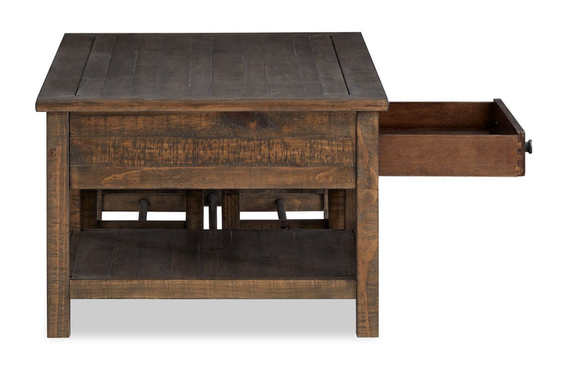 Table à café Edwin de 52 po en pin champêtre avec rangement et tabourets - brun champêtre