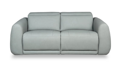 Gianna 76" Genuine Leather Power Reclining Sofa with Power Headrests and USB Ports - Spa Blue | Sofa à inclinaison électrique Gianna de 76 po en cuir véritable avec appuie-têtes électriques et ports USB - bleu spa