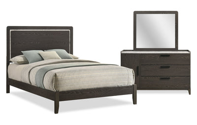 Sable 5pc Bedroom Set with Bed, Dresser & Mirror, Dark Grey - Queen Size | Ensemble de chambre à coucher Sable gris foncé 5 pièces avec lit, commode et miroir - format grand lit