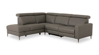 Sofa sectionnel de gauche à inclinaison électrique Valentino 3 pièces en cuir véritable avec appuie-têtes réglables - gris