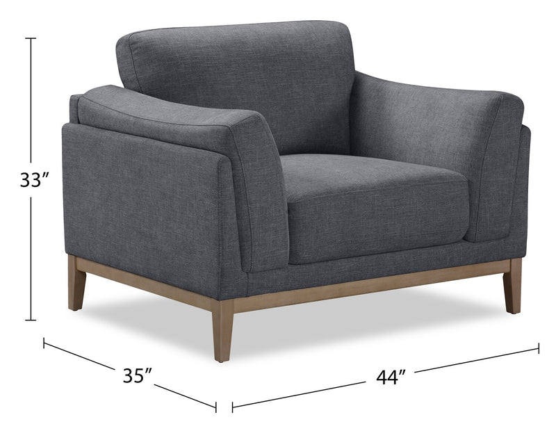 Fauteuil Valley de 44 po en tissu avec base et pattes en hévéa - étain