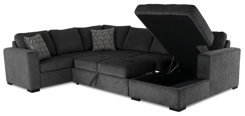 Sofa-lit sectionnel de droite Legend 4 pièces fabriqué au Canada en tissu de chenille avec fauteuil long de rangement - gris poivre